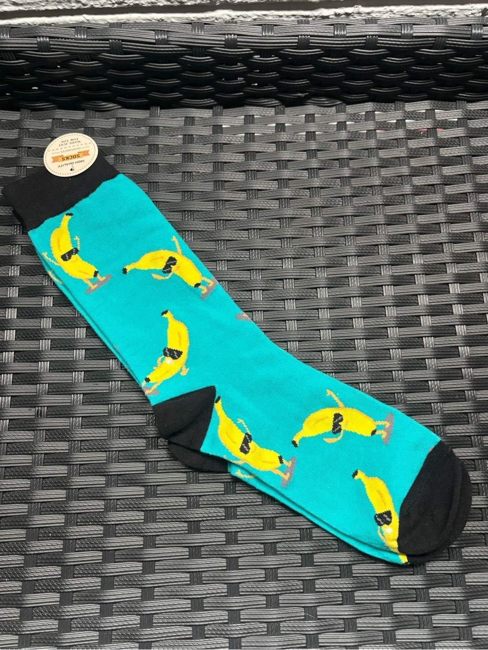 Novelty Banana Socks - Teal with Black Accents